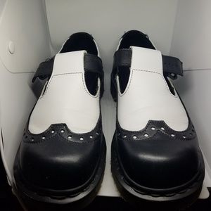Dr. Martens Black/White Mary  Jane Wingtip Sandals